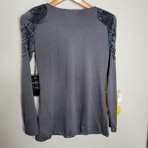 Lovestitch gray long-sleeved sequin cowl neck top size small - Picture 8 of 11